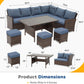 RoyalCraft Patio Furniture Set, 7 Piece High Curved Back Outdoor Dining Sectional Sofa with Dining Table and Chair, All Weather Wicker Conversation Set with Ottoman