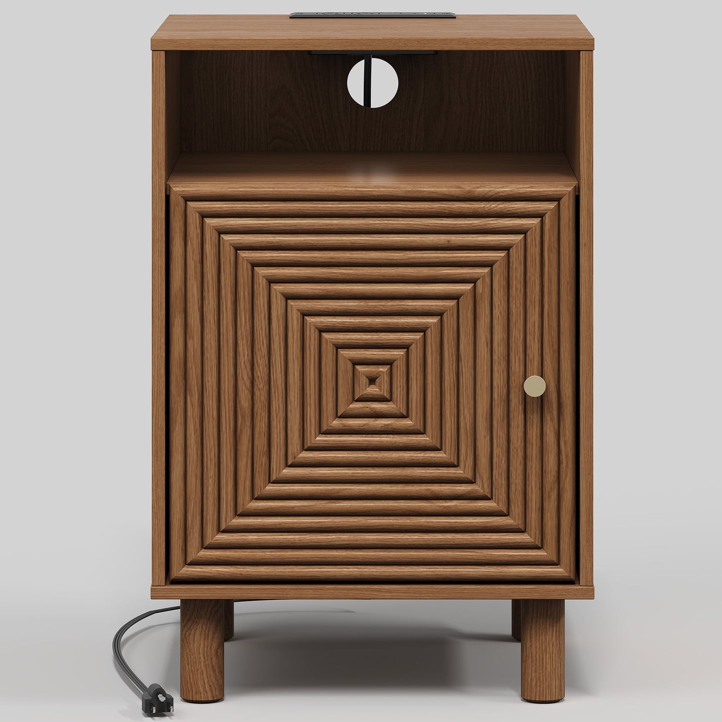 Heynemo Wood Nightstand with Storage, Bedside Table with Charging Station and Solid Wood Legs, Ideal for Living Room, Bedroom, Entryway, Brown