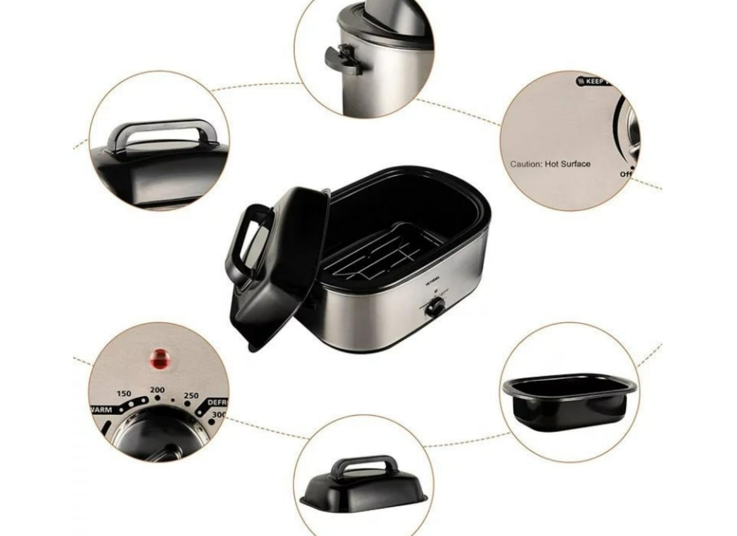 CozyHom 24 Quart Electric Roaster Oven Stainless Steel Roaster Oven with Self-Basting Lid Removable Insert Pot, Silver