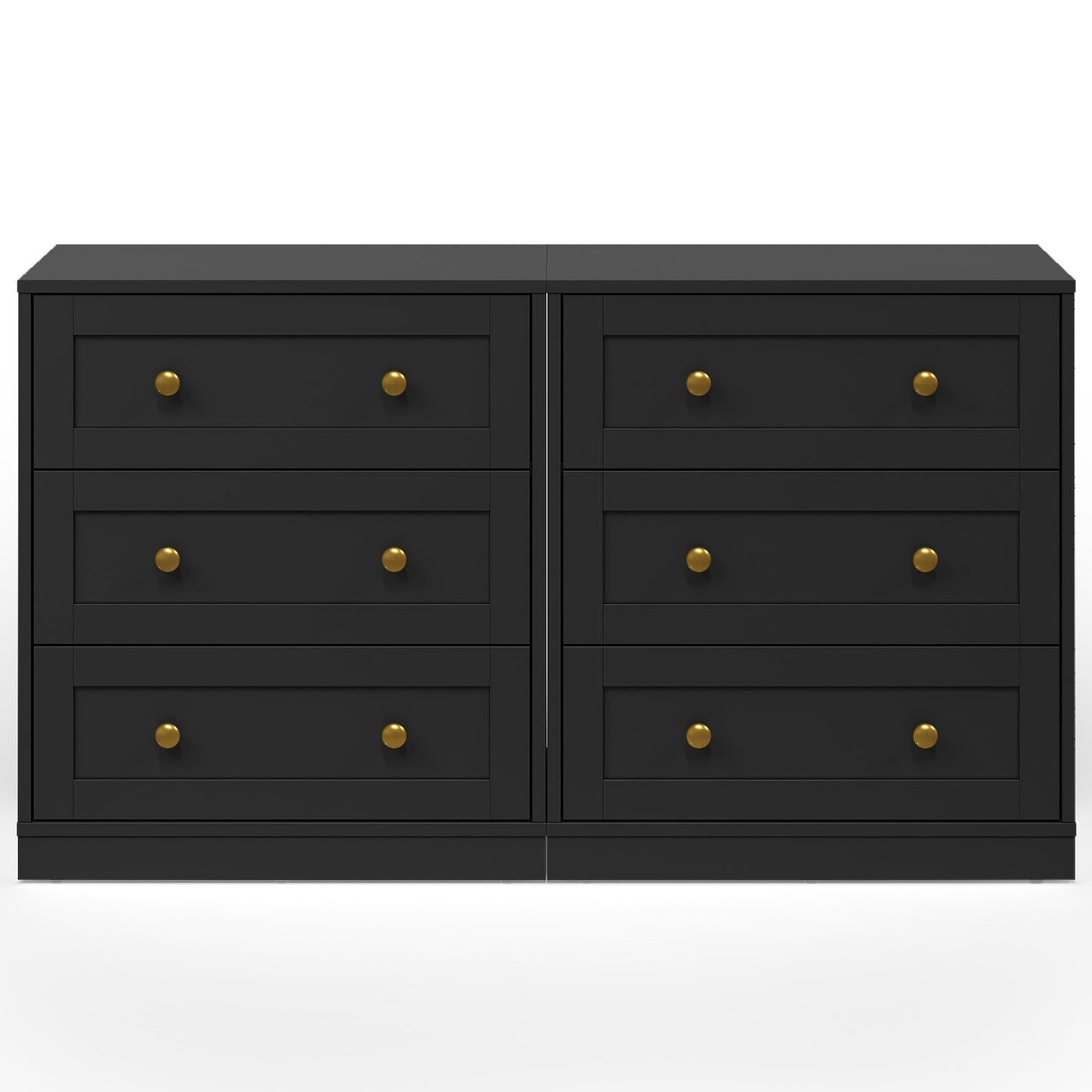 May in Color Black Nightstands Set of 2, Modern 3-Drawer Bedside Tables with Gold Knobs, Wooden End Tables for Bedroom, Living Room, Hallway, or Closet