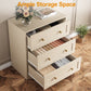 May in Color 3 Drawer Nightstand with Gold Knobs, Wood End Table, Beige