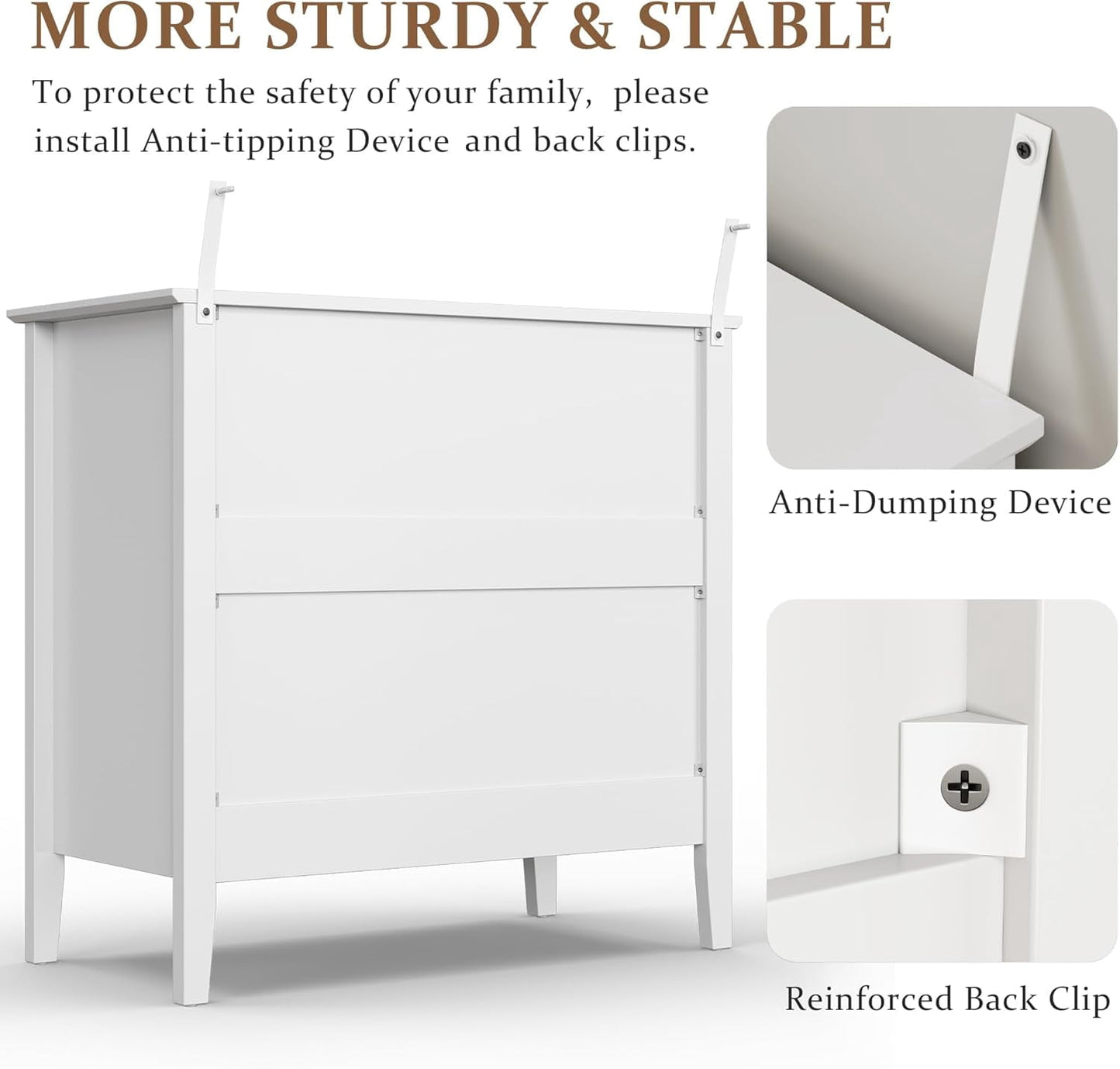Heynemo White 30" Dressers Set of 2, Modern 3-Drawer Wood Nightstands for Bedroom, Living Room, Entryway