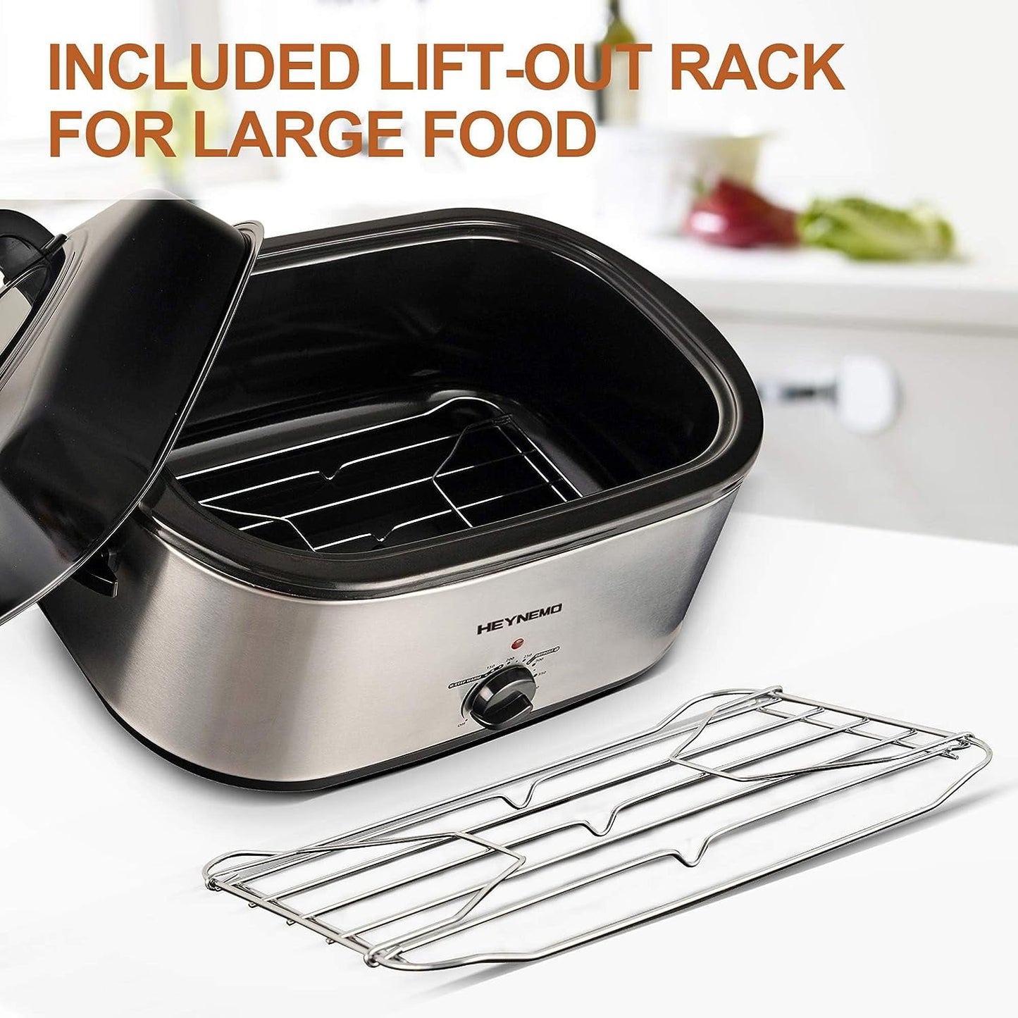 Superjoe 24 Quart Electric Roaster Oven, Stainless Steel Turkey Roaster Oven Buffet with Self-Basting Lid Removable Pan, Silver