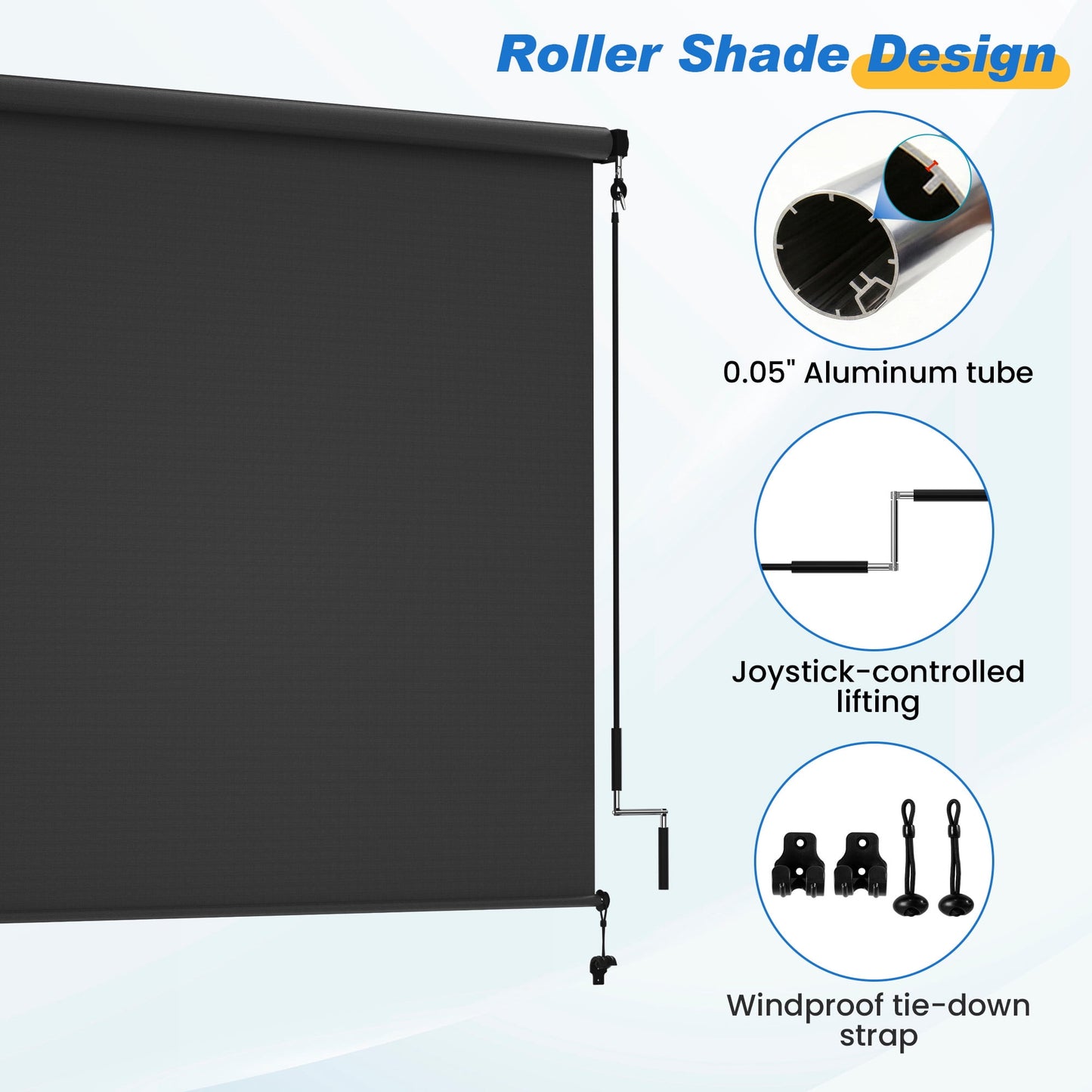 Heynemo 10'x 8' Outdoor Roller Shade, Cordless Patio Shade with Crank Handle, 95% UV Protection Outdoor Blind for Porch, Gazebo, Pergola, Black