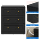 May in Color Black Nightstands Set of 2, Modern 3-Drawer Bedside Tables with Gold Knobs, Wooden End Tables for Bedroom, Living Room, Hallway, or Closet