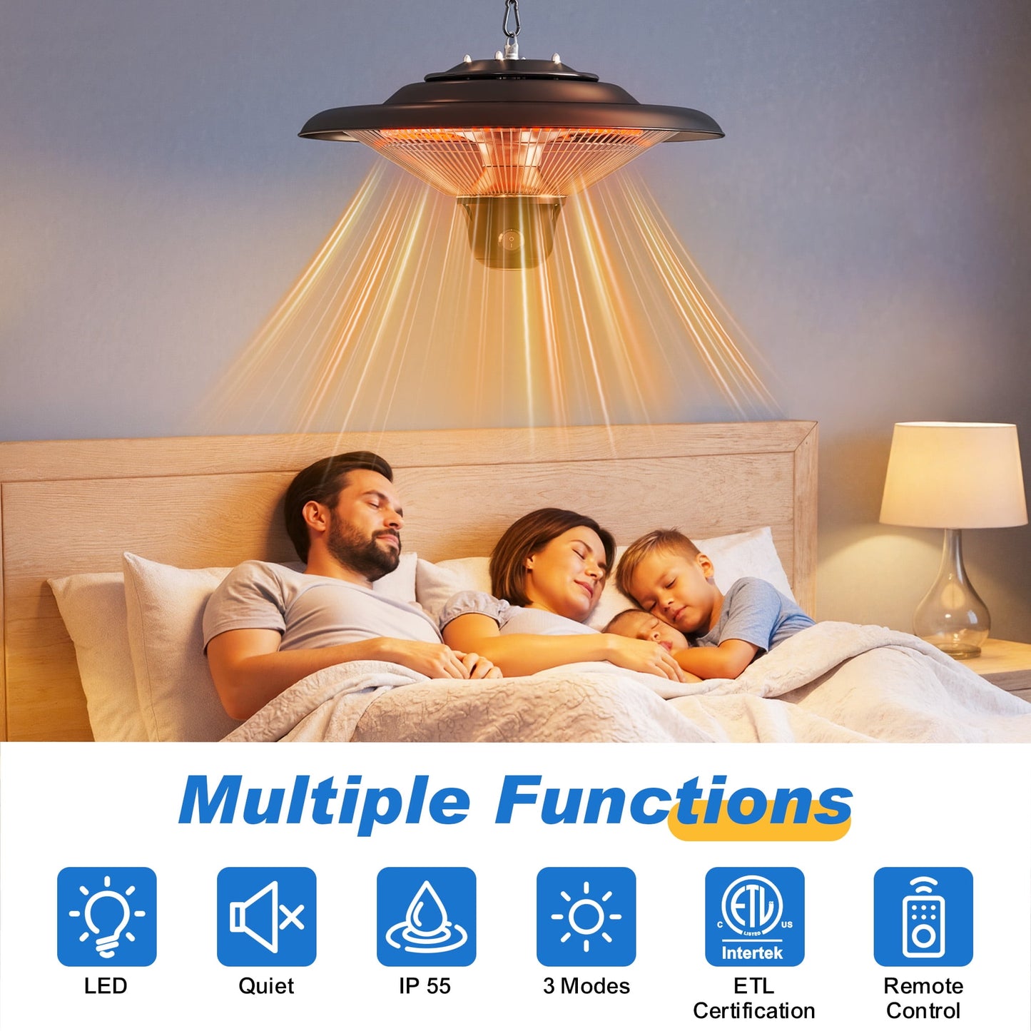 Heynemo Patio Heater with 3 Adjustable Modes, Ceiling Mounted Outdoor Electric Heater, Waterproof Ceiling Heater for Porch, Garage, Balcony, Black