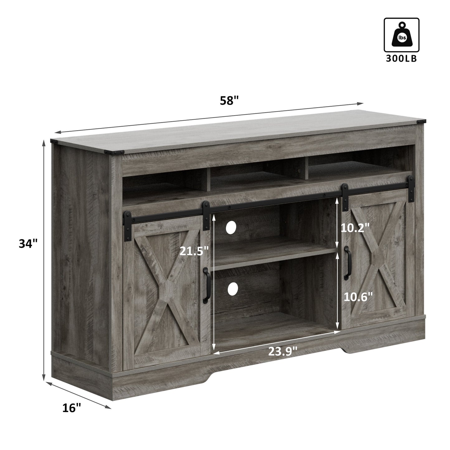 Heynemo Farmhouse TV Stand for TVs up to 70", Modern Entertainment Center with Sliding Barn Doors, Media Console Storage Cabinet for Living Room Bedroom, Light Grey