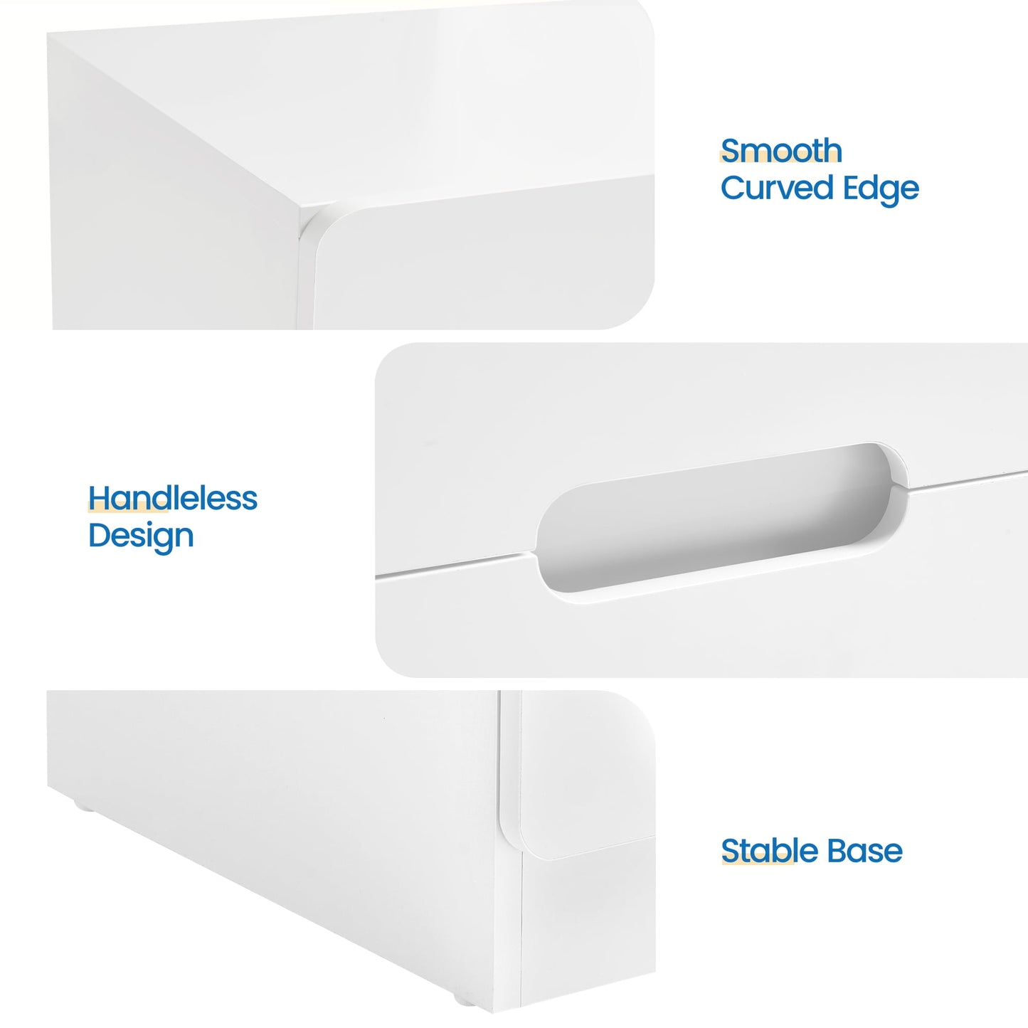 May in Color 2-Drawer Nightstand, Handless Bedside Table for Bedroom, Living Room, Hallway, White