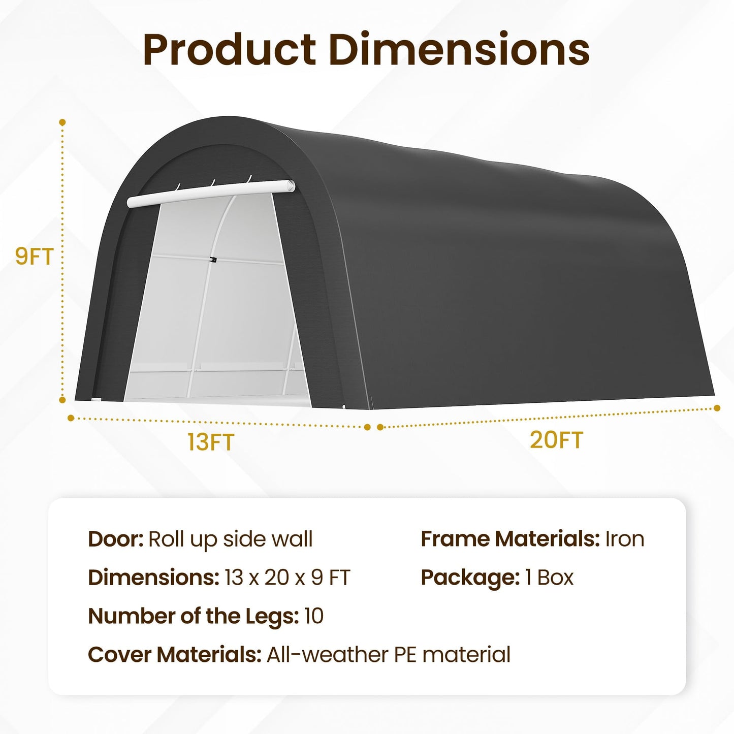 Heynemo 13' x 20' Heavy Duty Carport with Weatherproof PE Cover and Steel Frame, Portable Outdoor Car Canopy Party Tent with 2 Roll up Doors