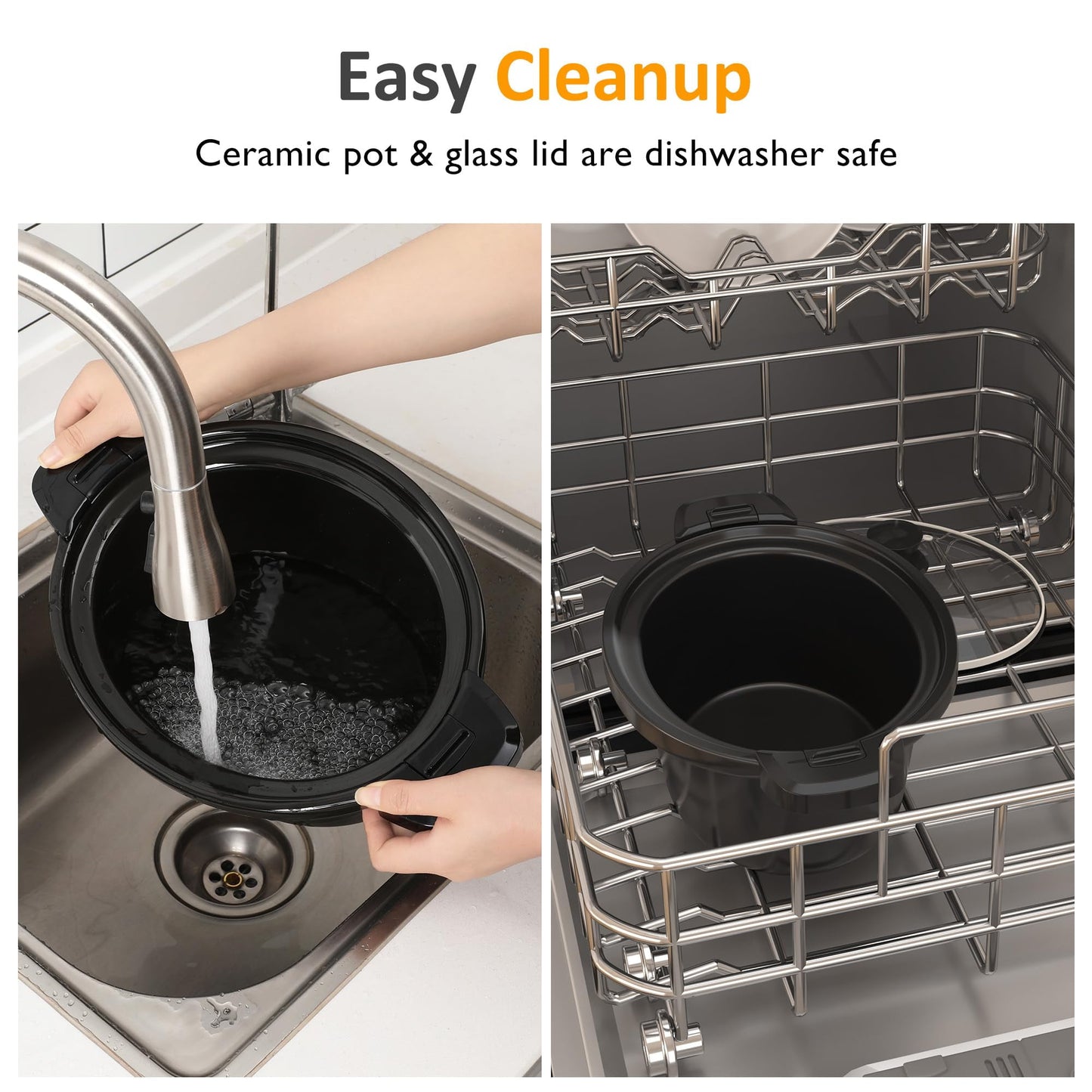 Sunvivi 4QT Slow Cooker, Programmable Pot with Locking Lid, Removable Ceramic Pot, 3 Heating Settings & Time Control,Dishwasher-safe Lid & Pot, Grey