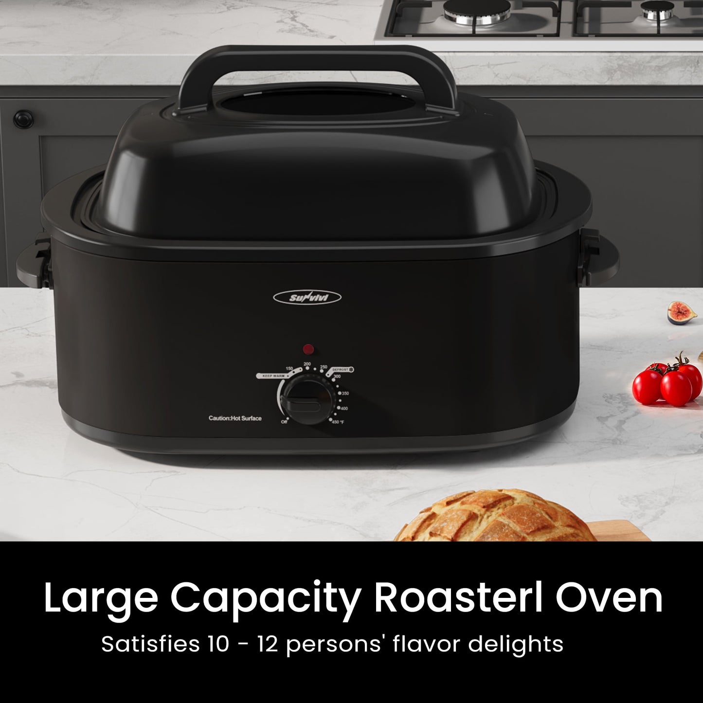 Sunvivi Roaster Oven With Self-Basting Lid - Electric, Removable Pan, 24 Qt, Black