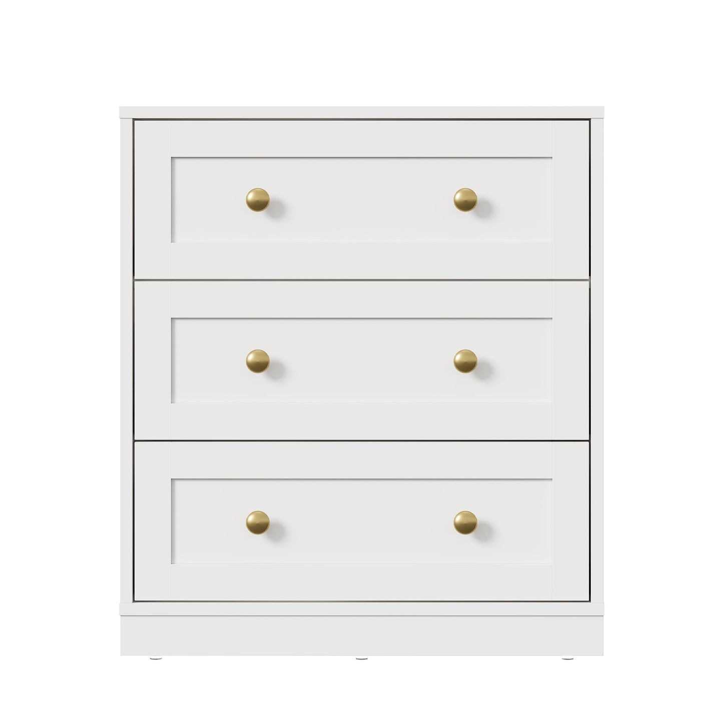 May in Color 3 Drawer Nightstand Set of 2, Modern White End Table with Gold Knobs, White