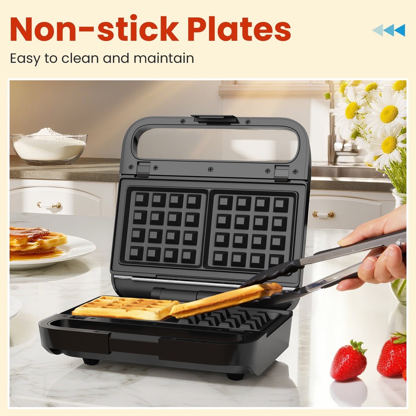 Heynemo 3-in-1 Electric Sandwich Maker & Waffle Grill, 850W Panini Press with Non-Stick Removable Plates & Tempered Glass Top, Cool Touch Handle, Easy to Clean, Black
