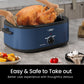 Sunvivi Roaster Oven with Self-Basting Lid, 18qt Electric Roaster with Removable Pan & Rack, Turkey Roaster Oven with Defrost & Warm Function, Stainless Steel, Blue
