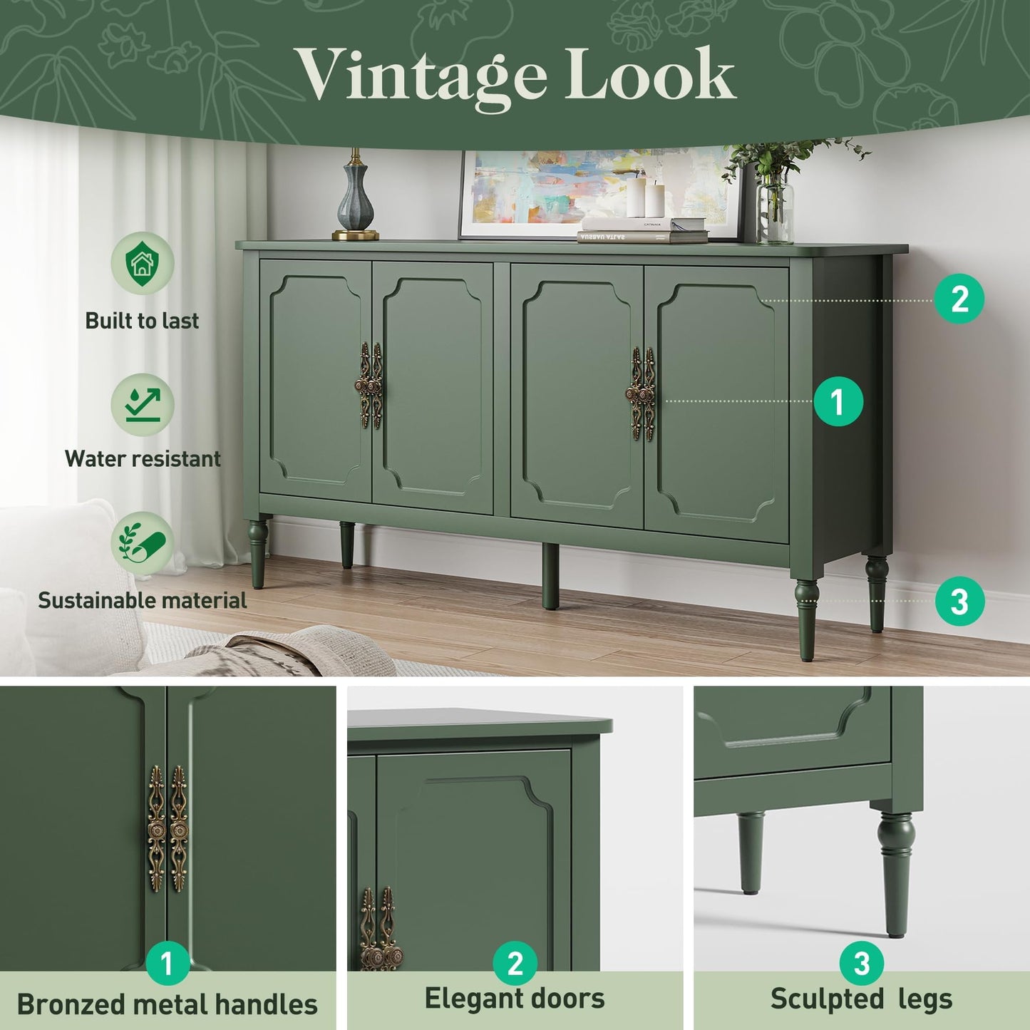 May in Color Modern Buffet Sideboard Set of 2, 58'' Mid Century Modern Console Table, Media Credenza Cabinet with 4 Doors, Accent Cabinet Wood Sideboard for Entryway, Living Room, Dining Room