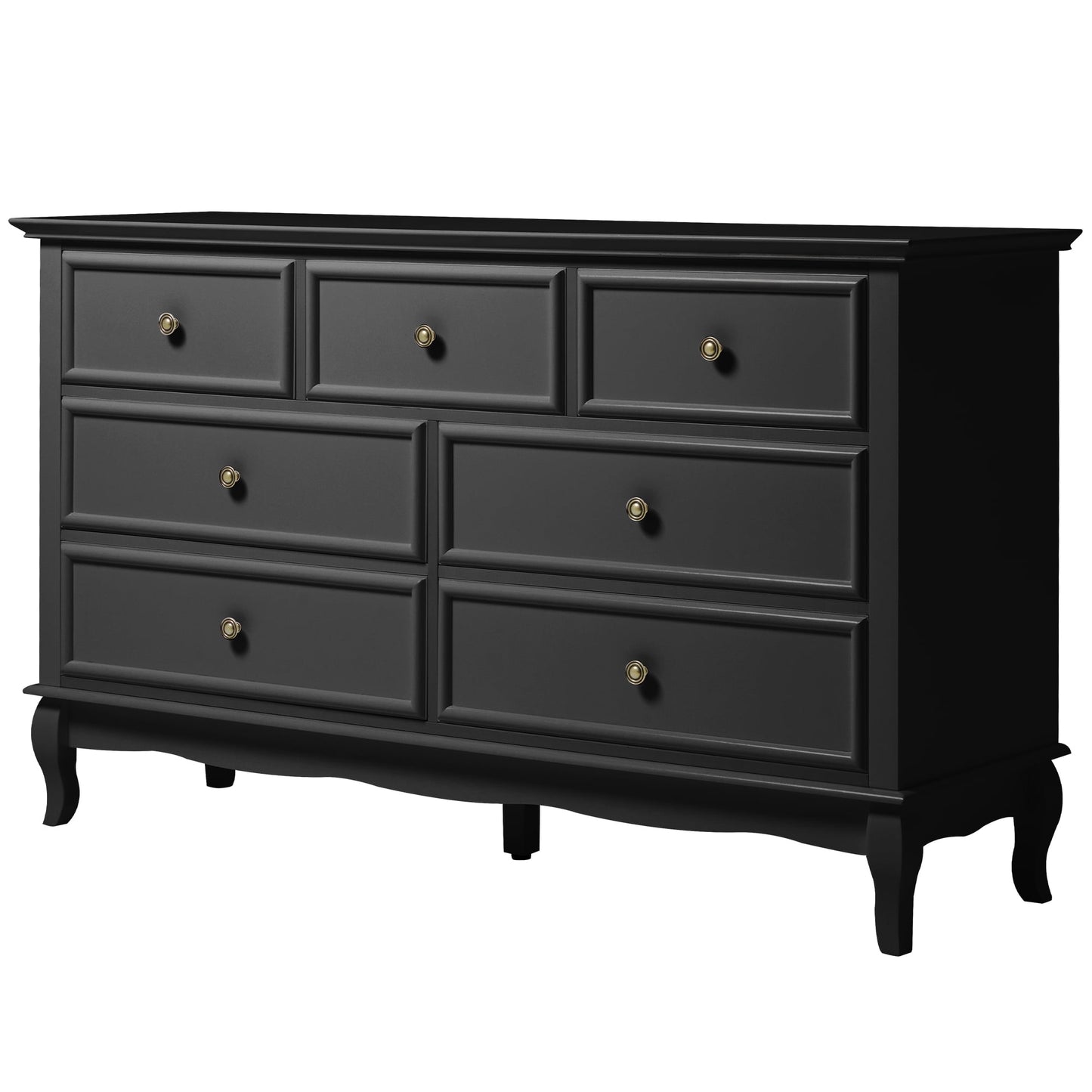 Heynemo 7 Drawer Dresser for Bedroom, Chest of Drawers with Solid Wood Legs and Painted Surface, Black