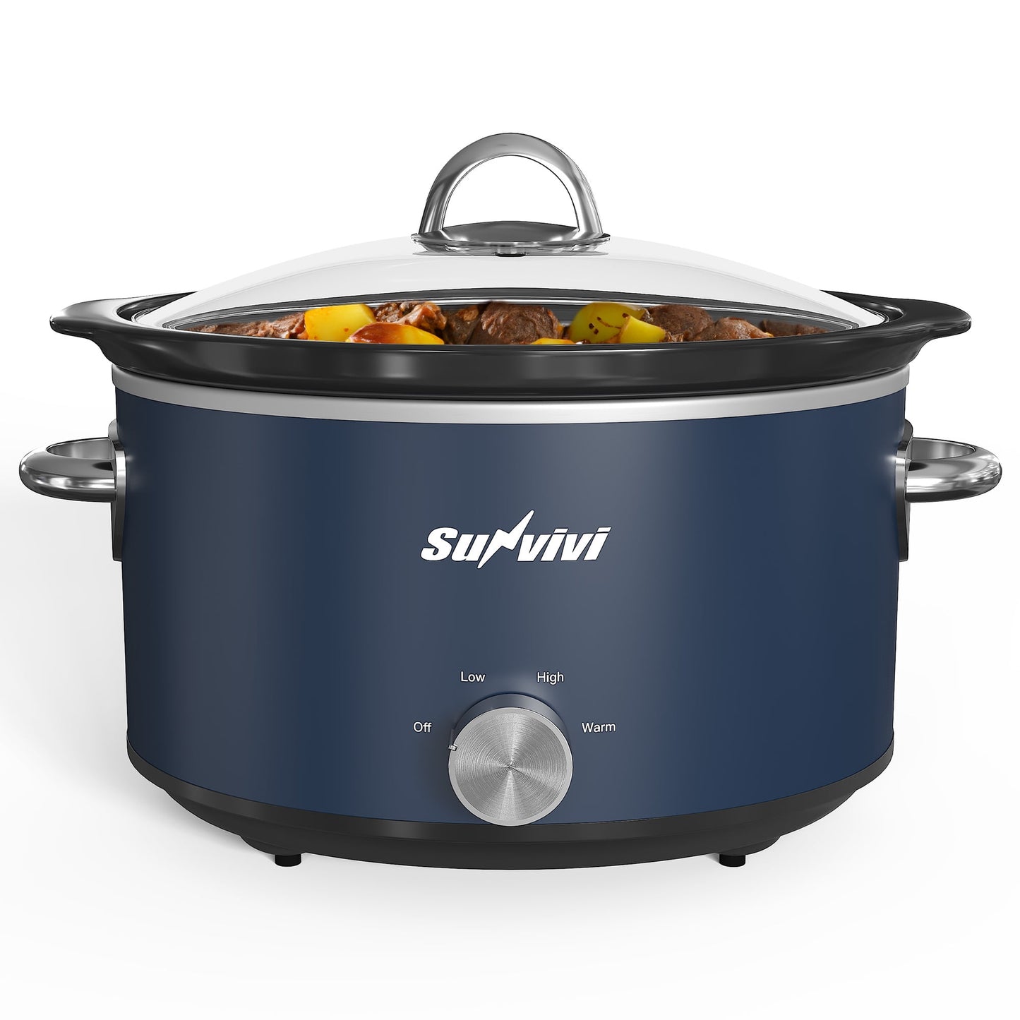 Heynemo 4QT Compact Ceramic Slow Cooker & Food Warmer with 3 Temperature Settings - Blue