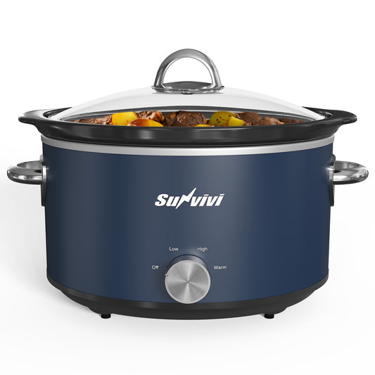 Heynemo 4QT Compact Ceramic Slow Cooker & Food Warmer with 3 Temperature Settings - Blue