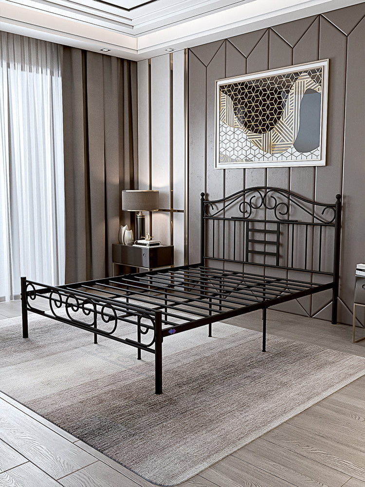 Nordic Retro Curved Floral Iron Bed - Modern Minimalist Style, Double Bed, 1.8m