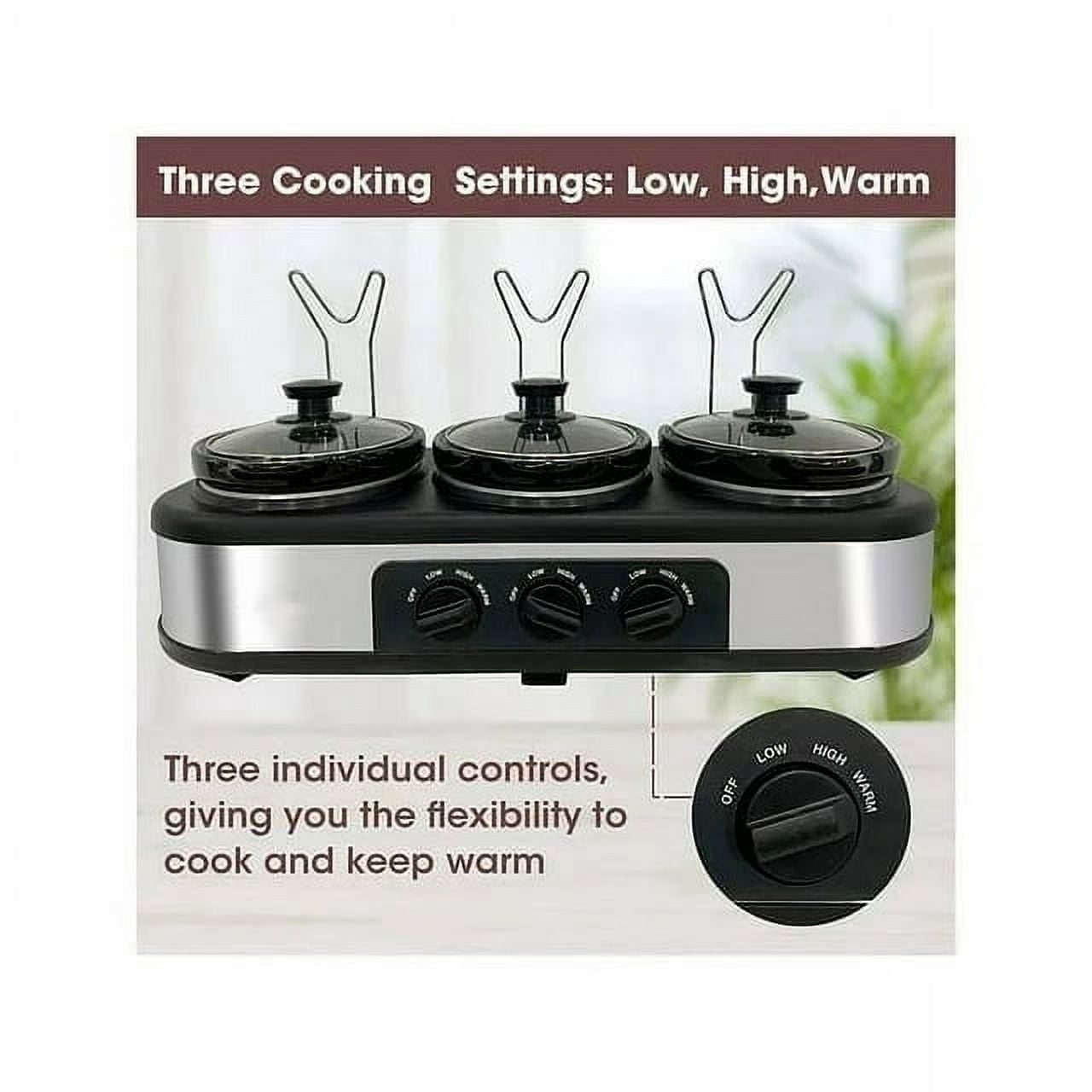 Superjoe Electric Slow Cooker Buffet, 3-Pots Stainless, Server Black 4.5qt 3-Crock