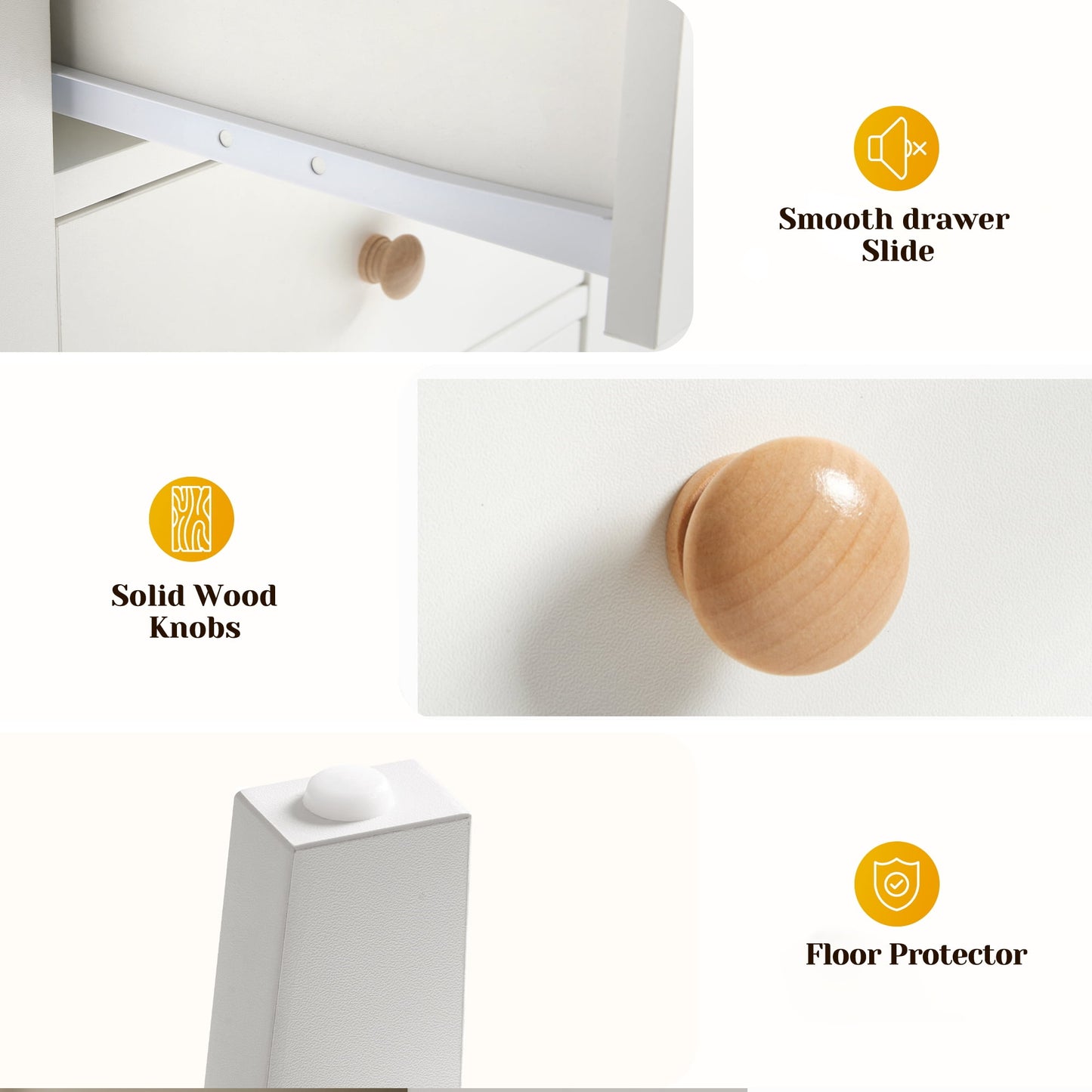 May in Color Tall 3 Drawer Nightstand, Modern Bedside Table with Solid Wood Knobs, Wood Side Table for Bedroom, Living Room, White