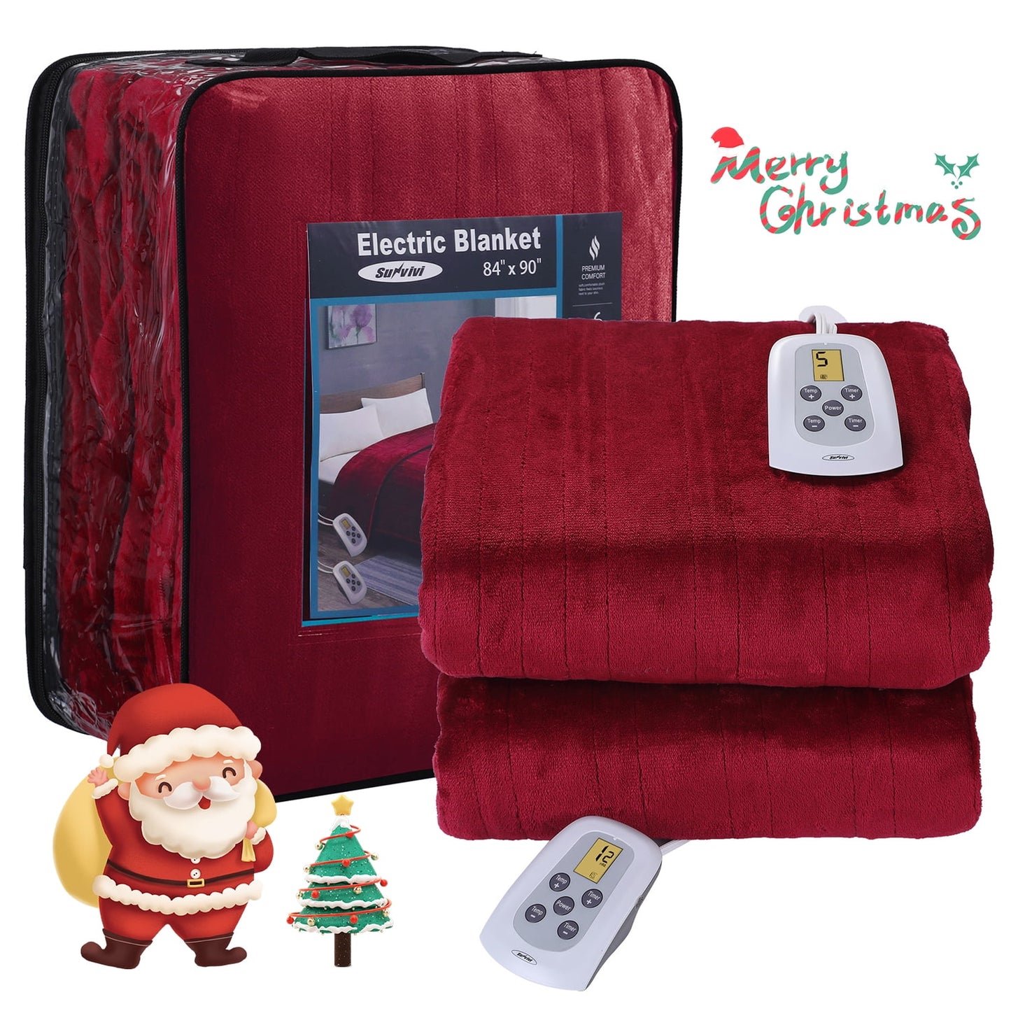 Heated Blanket Queen Size, Electric Blanket Dual Control Soft Velvet, 10 Heat Settings, 12 Hours Auto Off, Overheat Protection, Red
