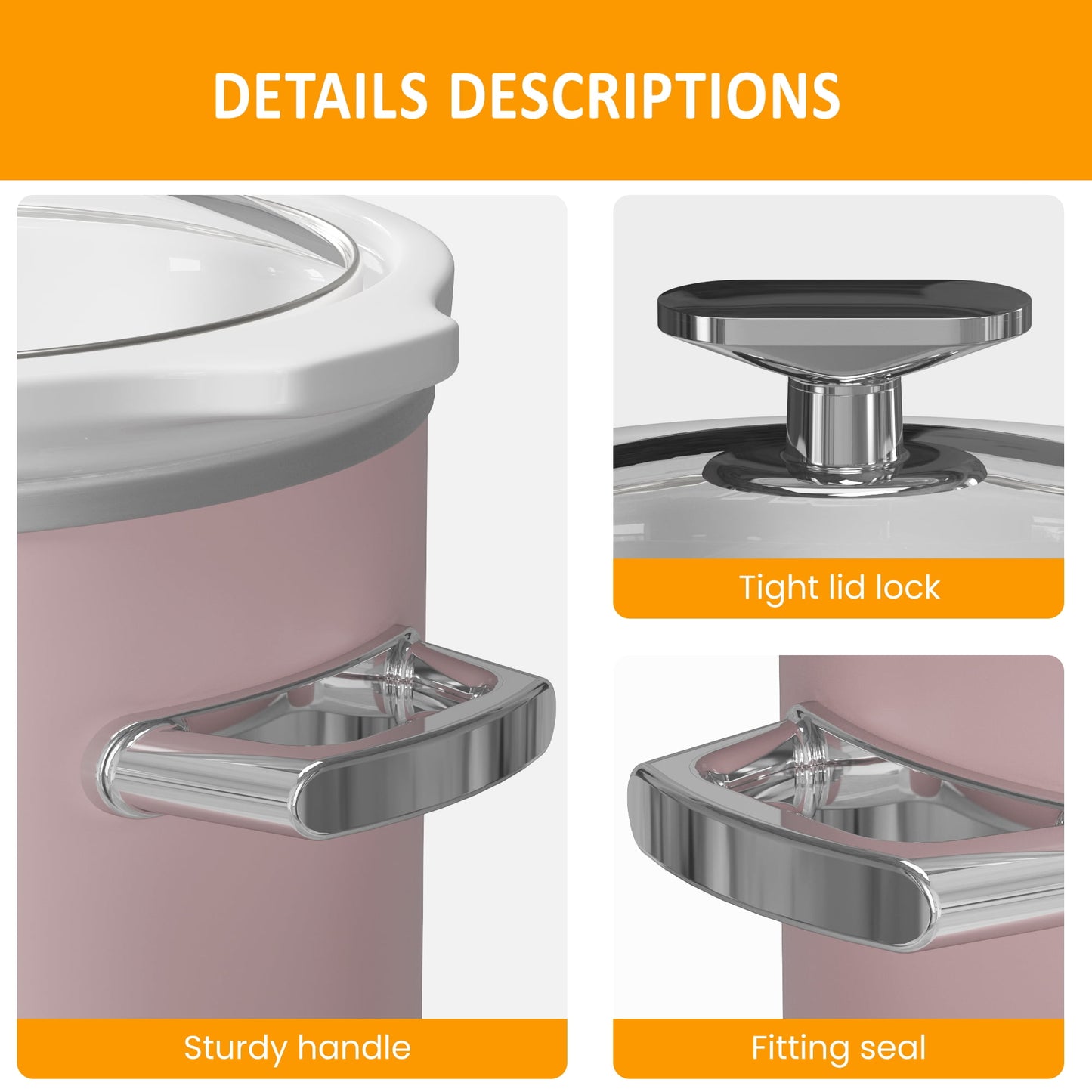 2QT Small Slow Cooker with Removable Ceramic Pot, 3 Heating Settings, Dishwasher-Safe Glass Lid, Pink