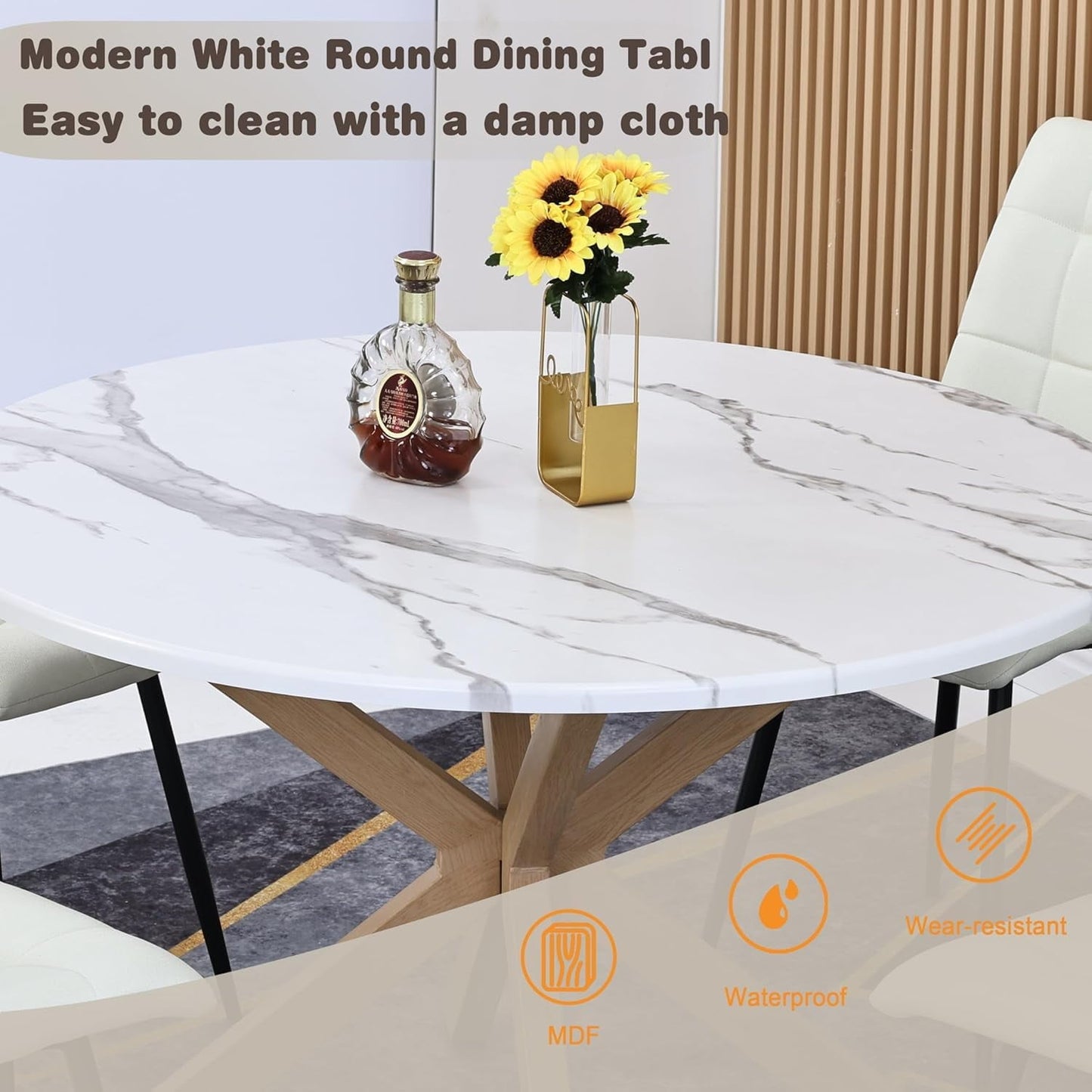 Royalcraft 47" Round Dining Table, Mid Century Modern Table for 4-6 Person£¬White