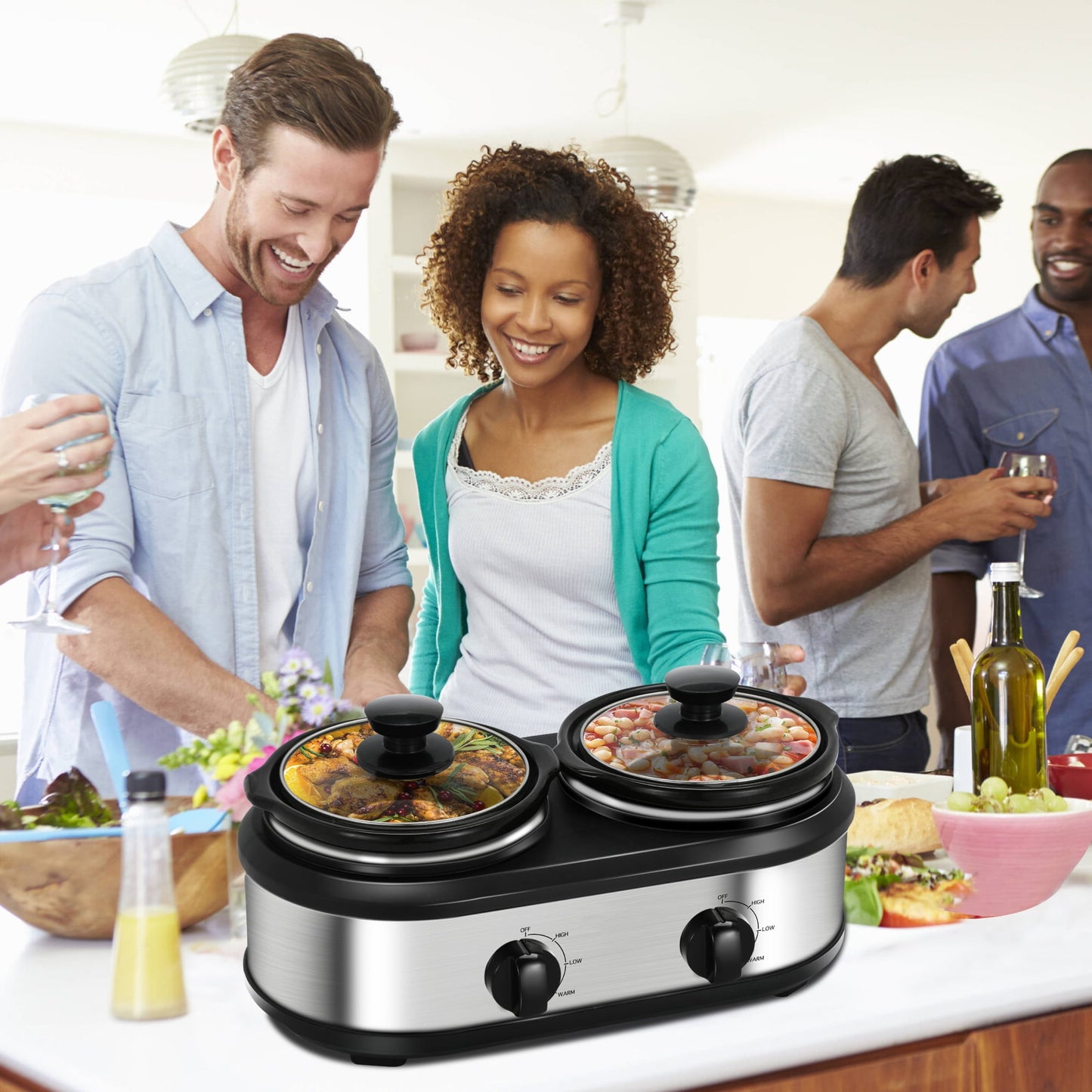 Cozy Home Superjoe 2.5 qt Dual Pot Stainless Steel Crock Electric Slow Cooker