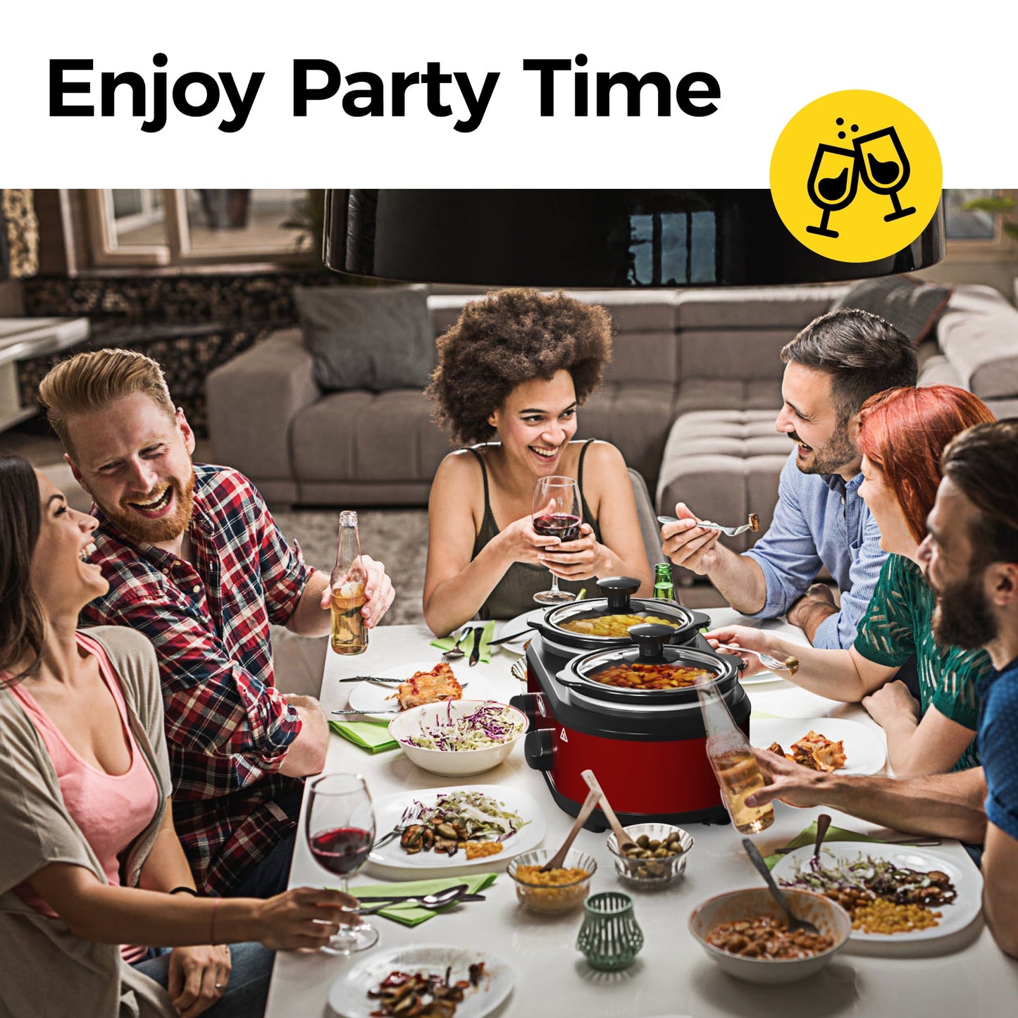 SUNVIVI 24QT Roast Turkey stove with 3-burner slow cooker and 2-burner slow cooker Kitchen set ,Stainless Steel,Red