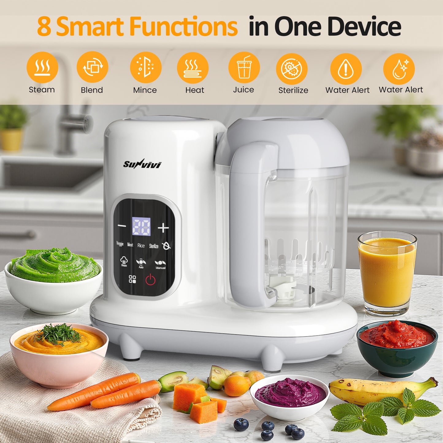 Heynemo All-in-One Baby Food Maker with Steamer, Blender, Heating & Stirring | LCD Display, Self-Clean Baby Food Processor
