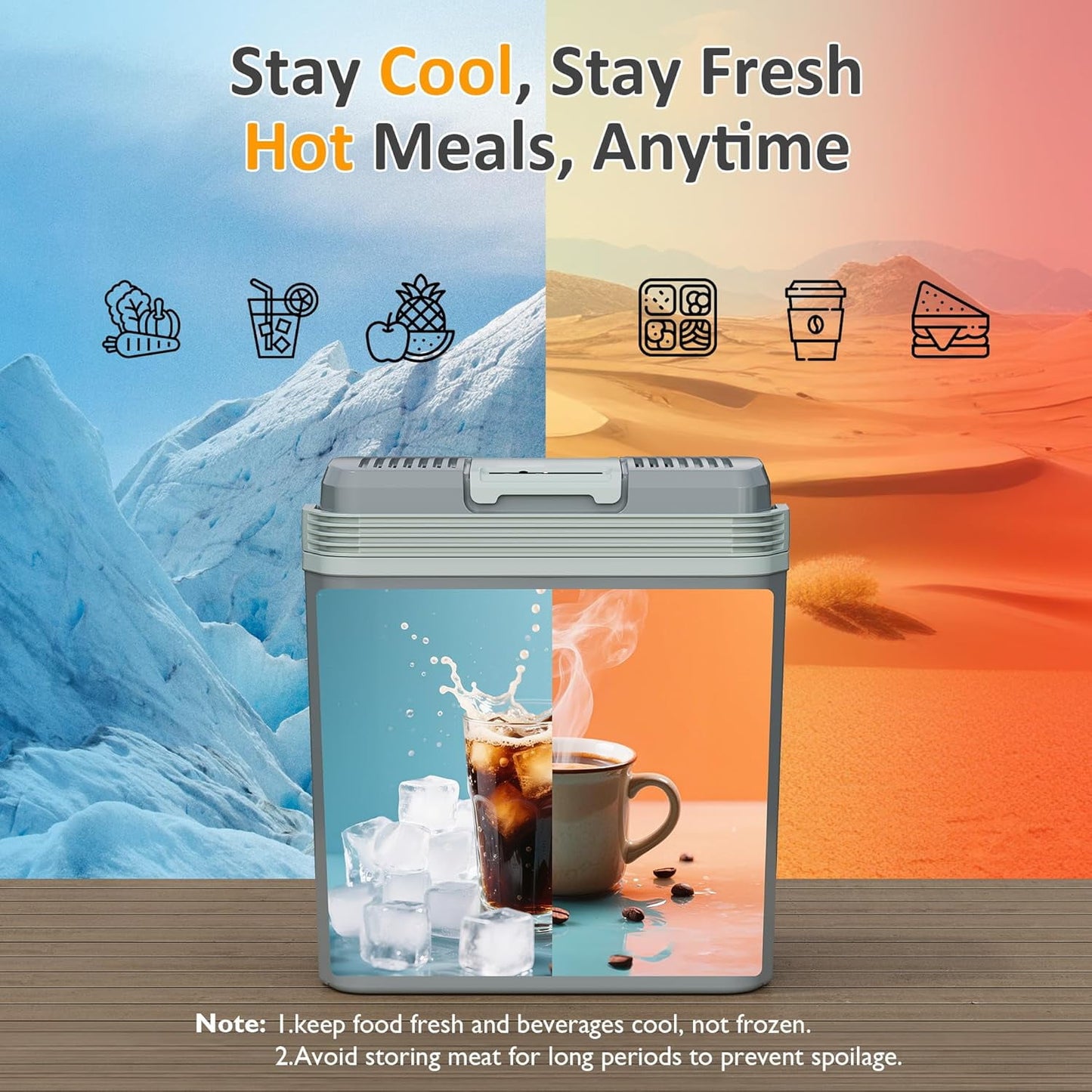 Heynemo 21QT Car Electric Cooler and Warmer with Handle, Portable 12V Plug-in Car Refrigerator, Small Electric Cooler for Vehicle, Truck, Travel, Office, Gray