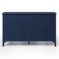 May in Color Fluted 6 Drawer Dresser, Wide Modern Chest of Drawers, Large Wood Storage Cabinet Organizer for Bedroom, Living Room, Hallway, Entryway, Blue