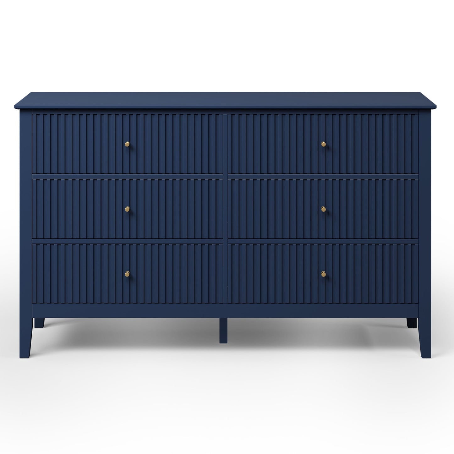 May in Color Fluted 6 Drawer Dresser, Wide Modern Chest of Drawers, Large Wood Storage Cabinet Organizer for Bedroom, Living Room, Hallway, Entryway, Blue