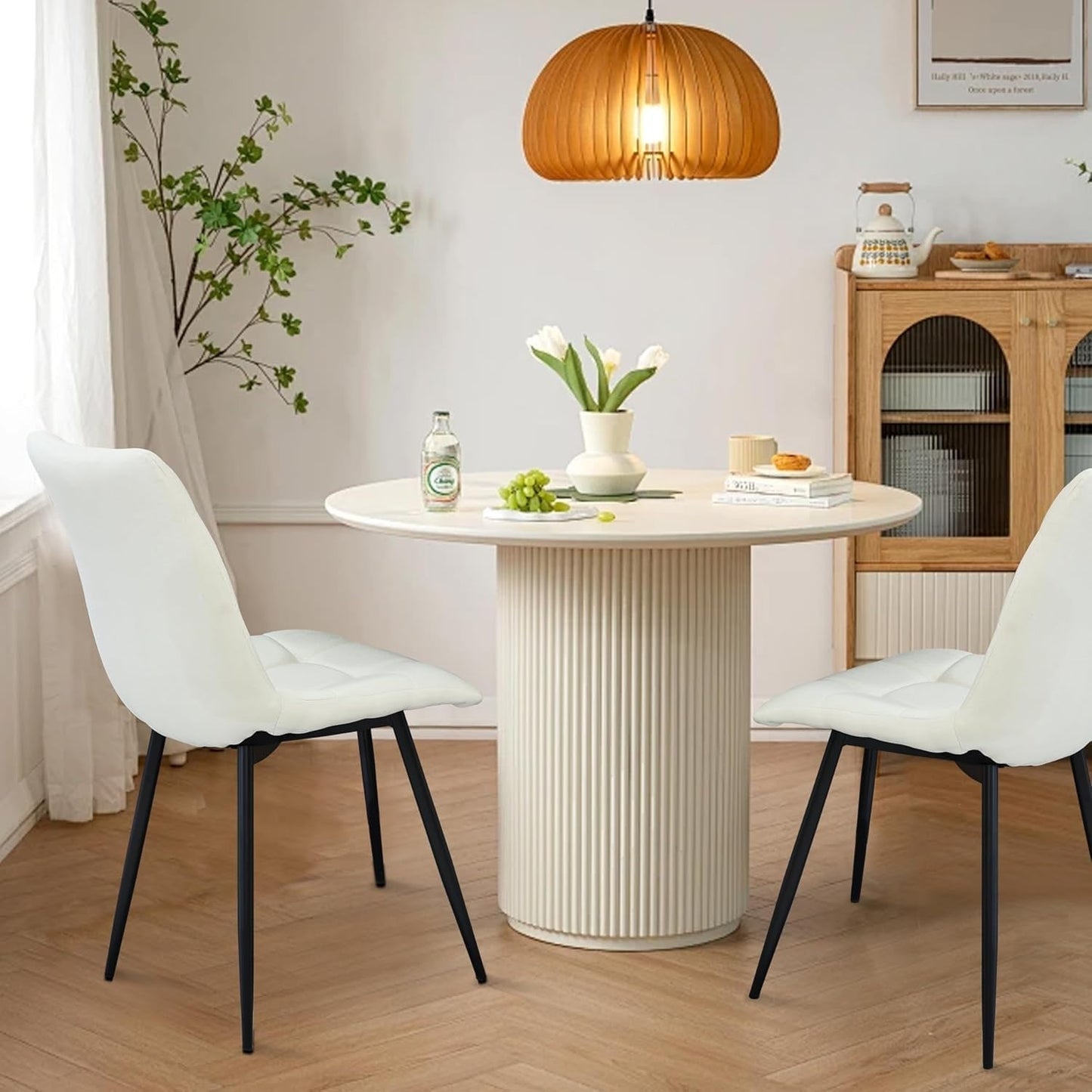 Royalcraft Modern Kitchen Chairs, Dining Chairs Set of 4, White Dining Chairs with Cushion Seat and Metal Legs for Living Room, Bedrooms, Kitchen, Beige
