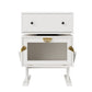 Heynemo White Nightstand with LED Light Strips 360¡ã Rotating Drawer, Modern End Table with Glass Door Storage, Wood Bedside Table Cabinet for Living Room, Bedroom