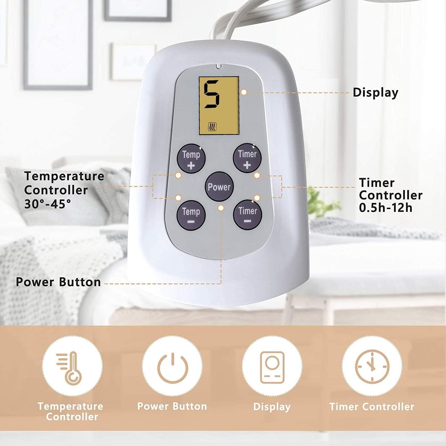 Royalcraft Electric Heated Blanket, 84" x 62" Twin Size Electric Blanket with 10 Heating Levels and 12 Hours Auto-Off, Soft Flannel Blanket with ETL Certification,Blue