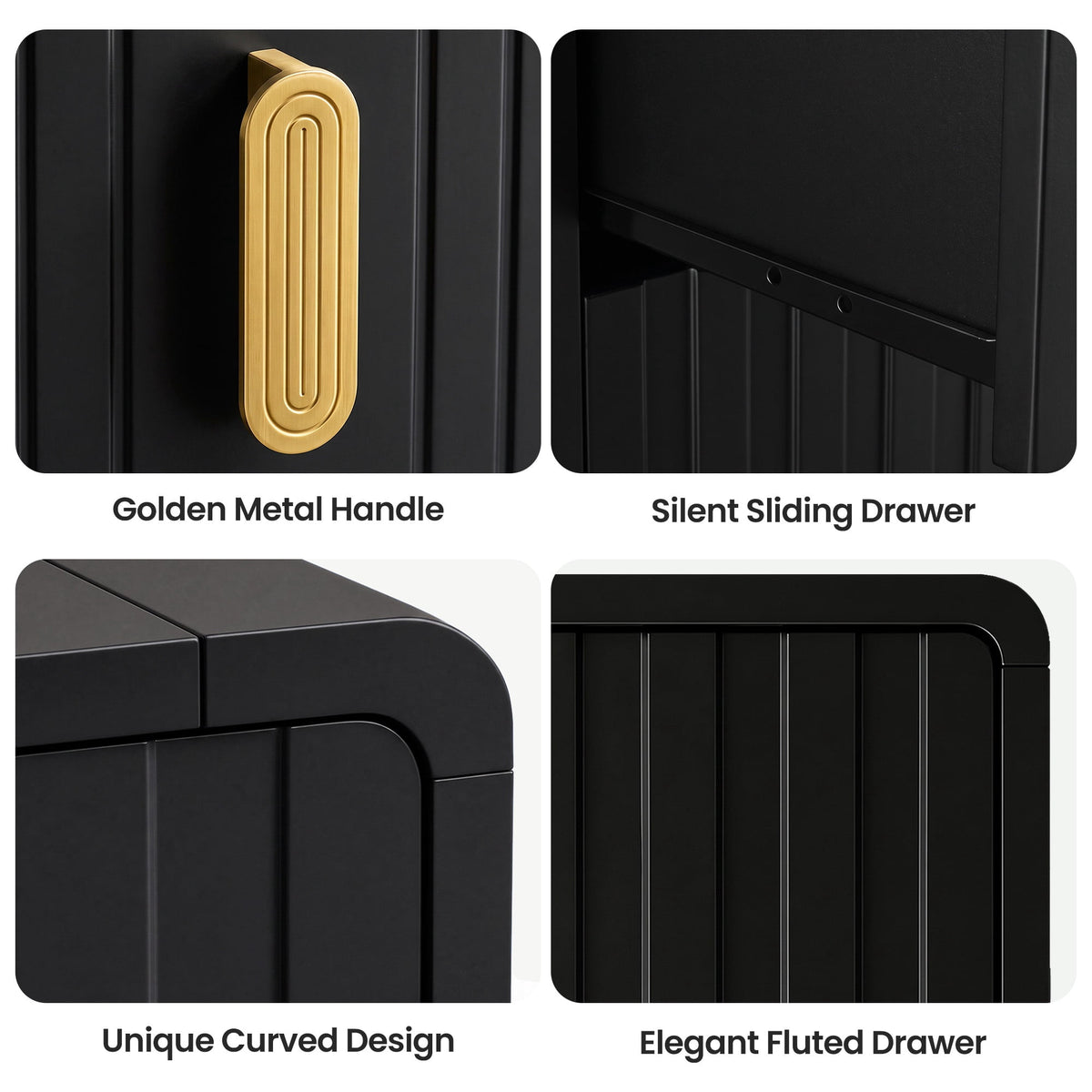 Heynemo Fluted Chest of 9 Drawers, Black Modern 9 Drawer Dresser with Gold Metal Handles, Wide Storage Dresser Cabinet for Bedroom Living Room