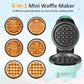 Heynemo 6-in-1 Mini Waffle Maker, 4" Waffle Iron with Nonstick Removable Plates (Santa, Christmas Tree, Witch, Pumpkin), Light Blue