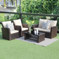 Cozyhom 4 Piece Rattan Outdoor Patio Sofa Furniture Sets, Wicker Conversation Couch Sets Rattan Sofa Chair With Cushion For Backyard Lawn Garden, Brown