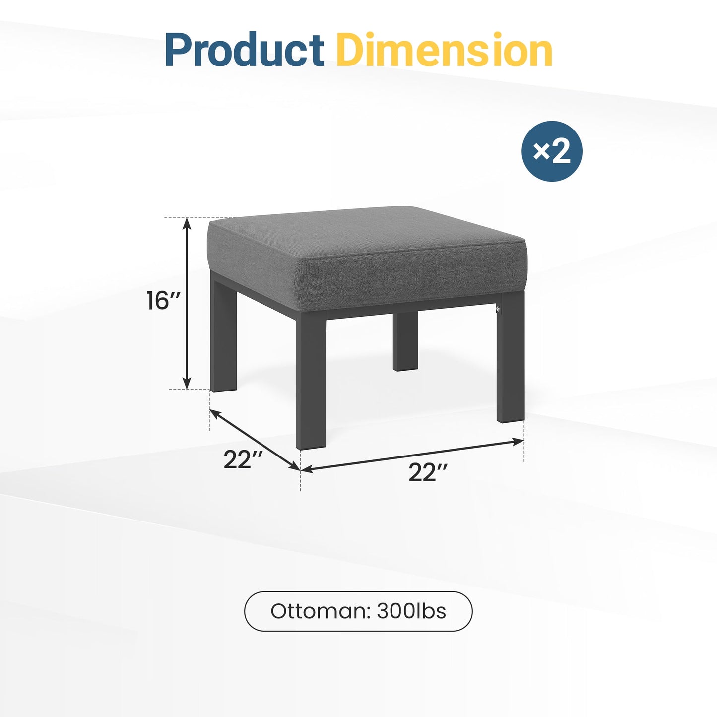 Heynemo Patio Furniture Footstools Metal Ottomans Set of 2, Metal Outdoor Ottomans with Upgraded Cushions, All-weather Outdoor Footrest Seat for Balcony, Garden, Deck, Backyard, Grey