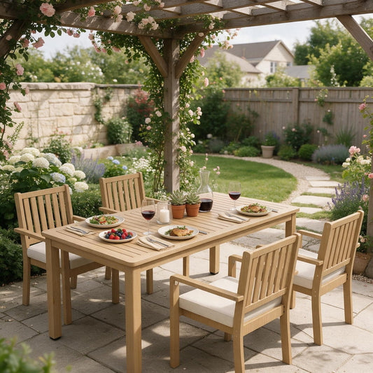 5-Piece Acacia Patio Table and Chairs Set for All-Weather, Outdoor Patio Dining Set with Umbrella Hole and Removable Cushion for 4, Durable Patio Table and Chairs Set for Backyard, Garden, Heynemo