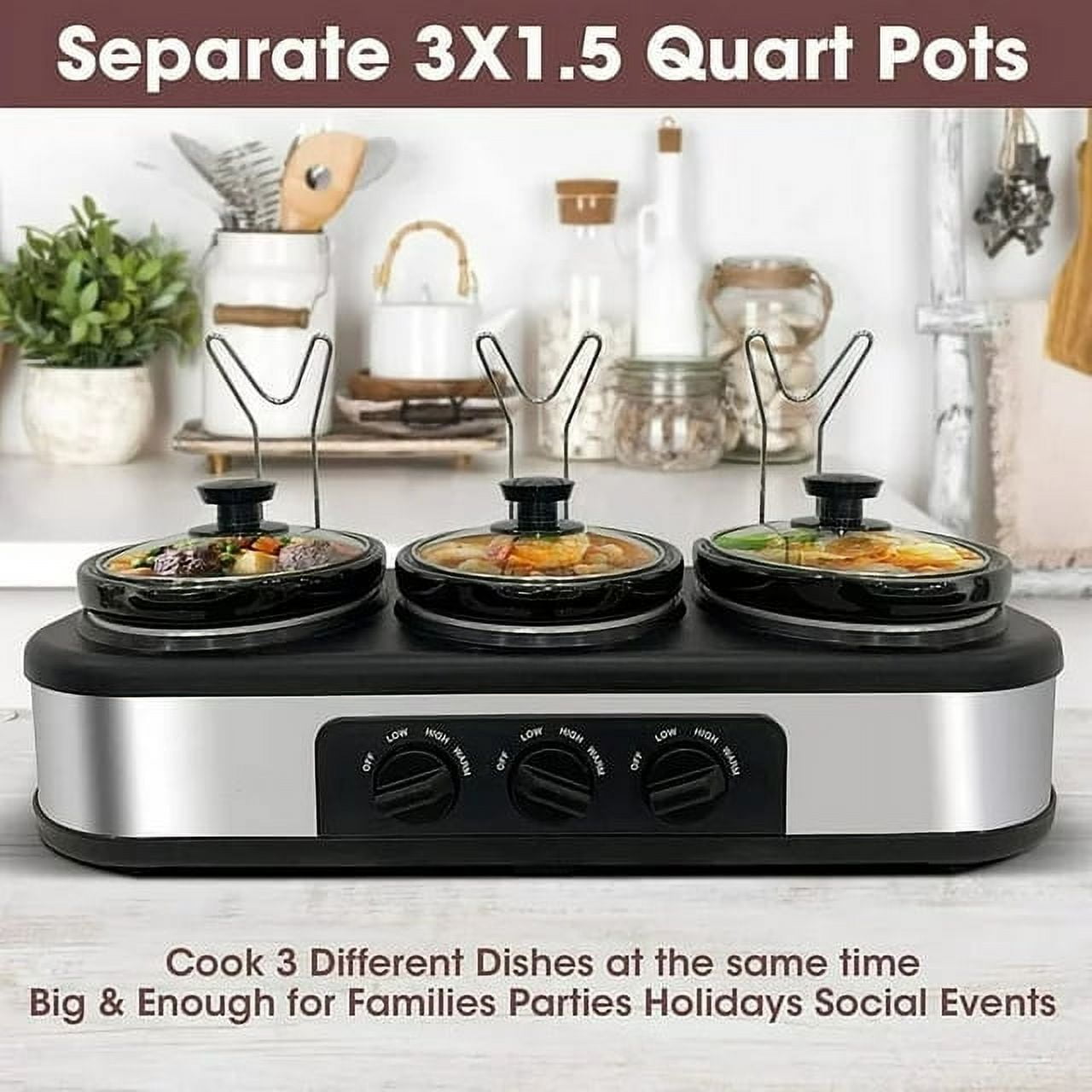 Cozy Home 4.5 Qt 3-Basin-Crock Stainless Steel Slow Cooker