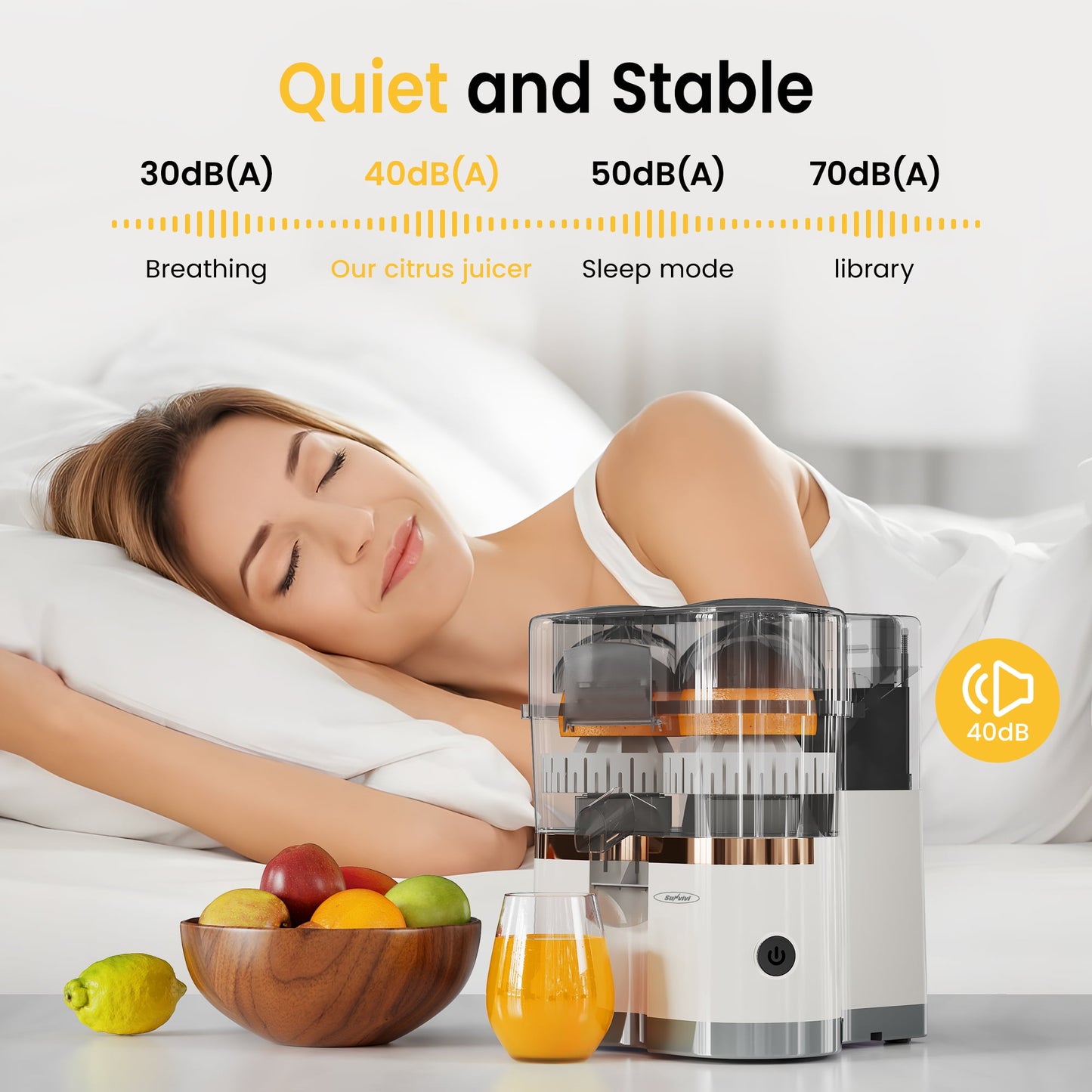 Sunvivi Dual-Head Electric Citrus Juicer with Cleaning Brush, for Fresh Orange, Lemon, Lime, Kiwi, Grapefruit