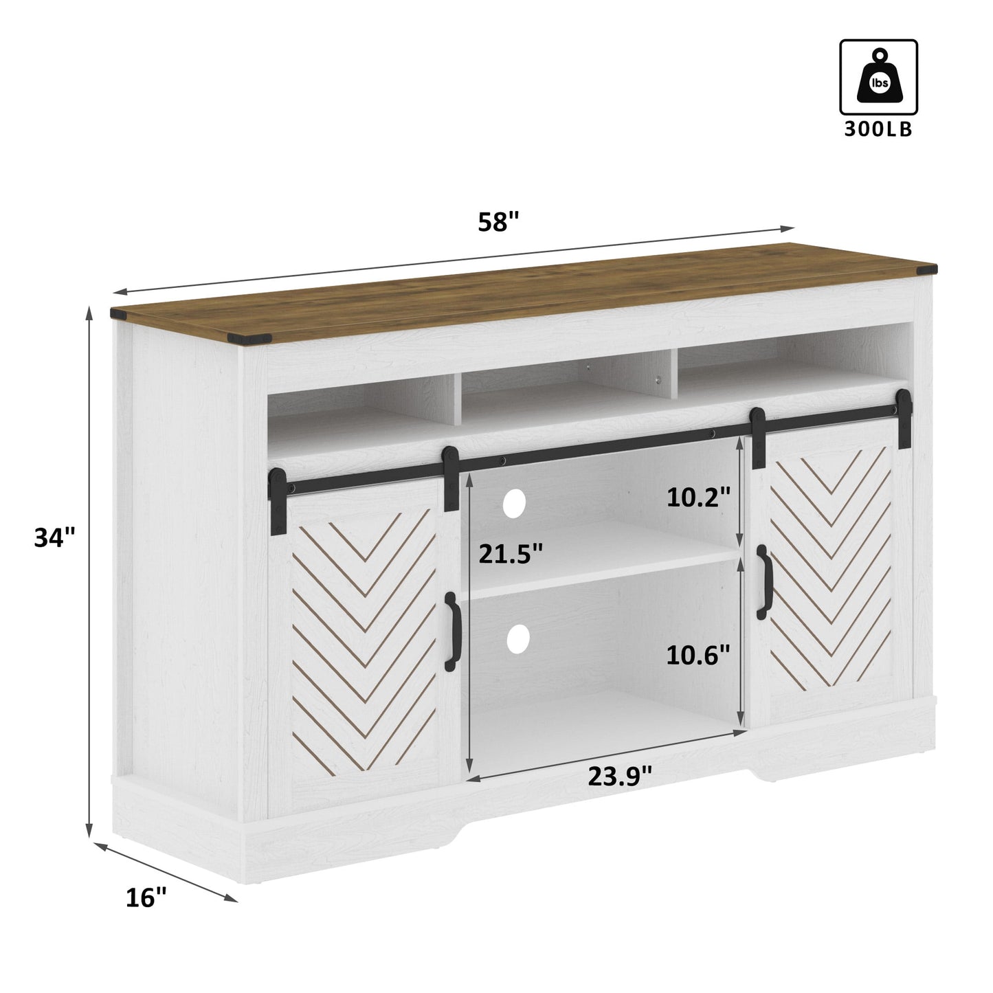 Heynemo TV Stand for TVs up to 70", 34" Tall Entertainment Center w/Sliding Doors, Modern Wood Media Console Storage Cabinet for Living Room Bedroom, Wood-Tone and White