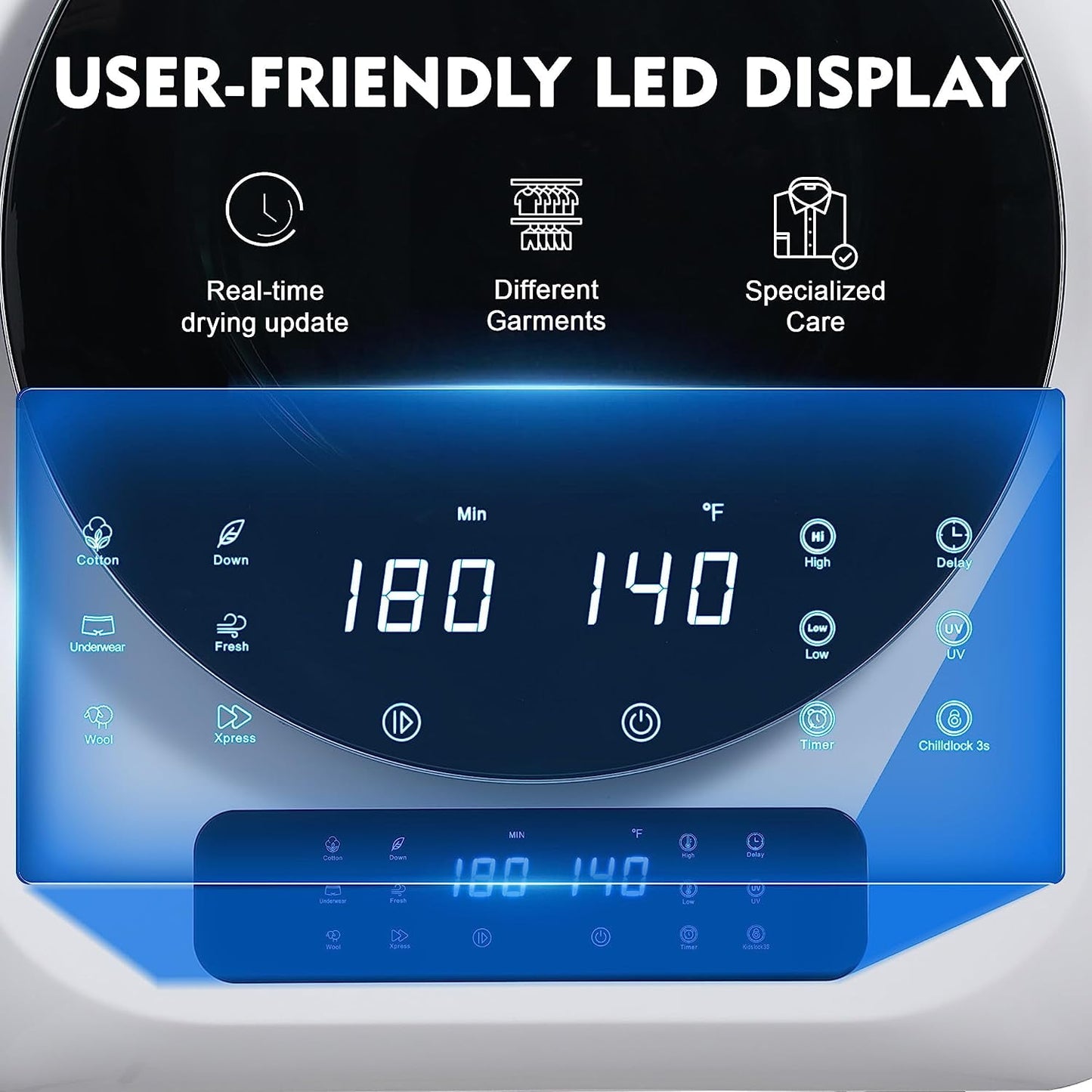 Portable Clothes Dryer 8.8 Lbs Compact Electric Dryer with Smart Moisture Sensor 850W Dryer with LCD Control Panel Tumble for RV Apartment Dorm Home, White