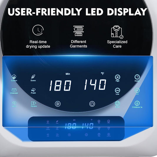 Portable Clothes Dryer 8.8 Lbs Compact Electric Dryer with Smart Moisture Sensor 850W Dryer with LCD Control Panel Tumble for RV Apartment Dorm Home, White