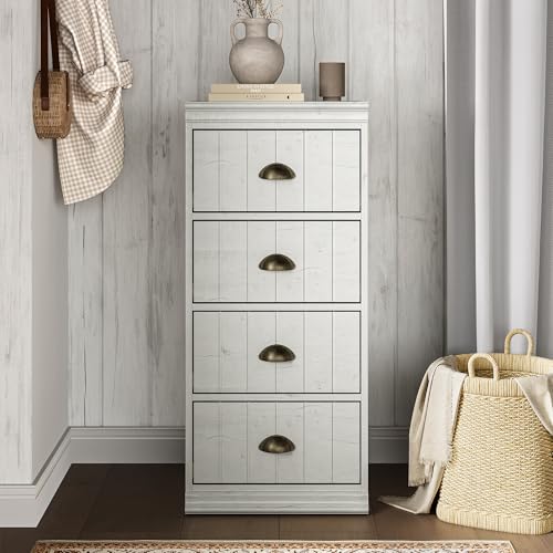 Heynemo Fluted 4 Drawer Dresser, Wood Closet Dresser, White Chest of Drawers, Modern Dresser Organizer for Bedroom, Living Room, White