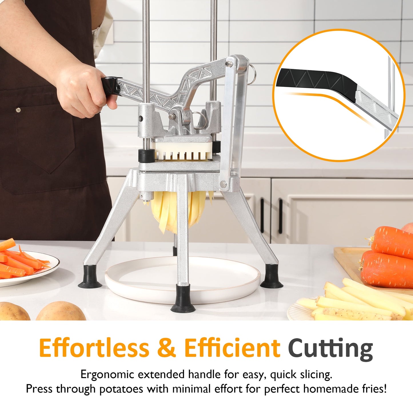 Heynemo Professional Potato Cutter, French Fry Slicer with Replaceable Blades, Stainless Steel Heavy Duty Vegetable Chopper