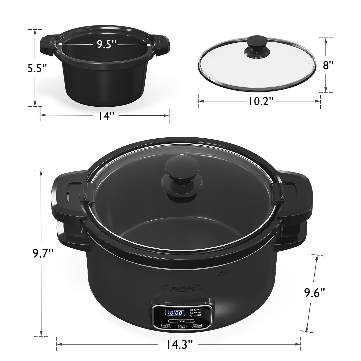Sunvivi 4QT Slow Cooker, Programmable Pot with Locking Lid, Removable Ceramic Pot, 3 Heating Settings & Time Control,Dishwasher-safe Lid & Pot, Grey